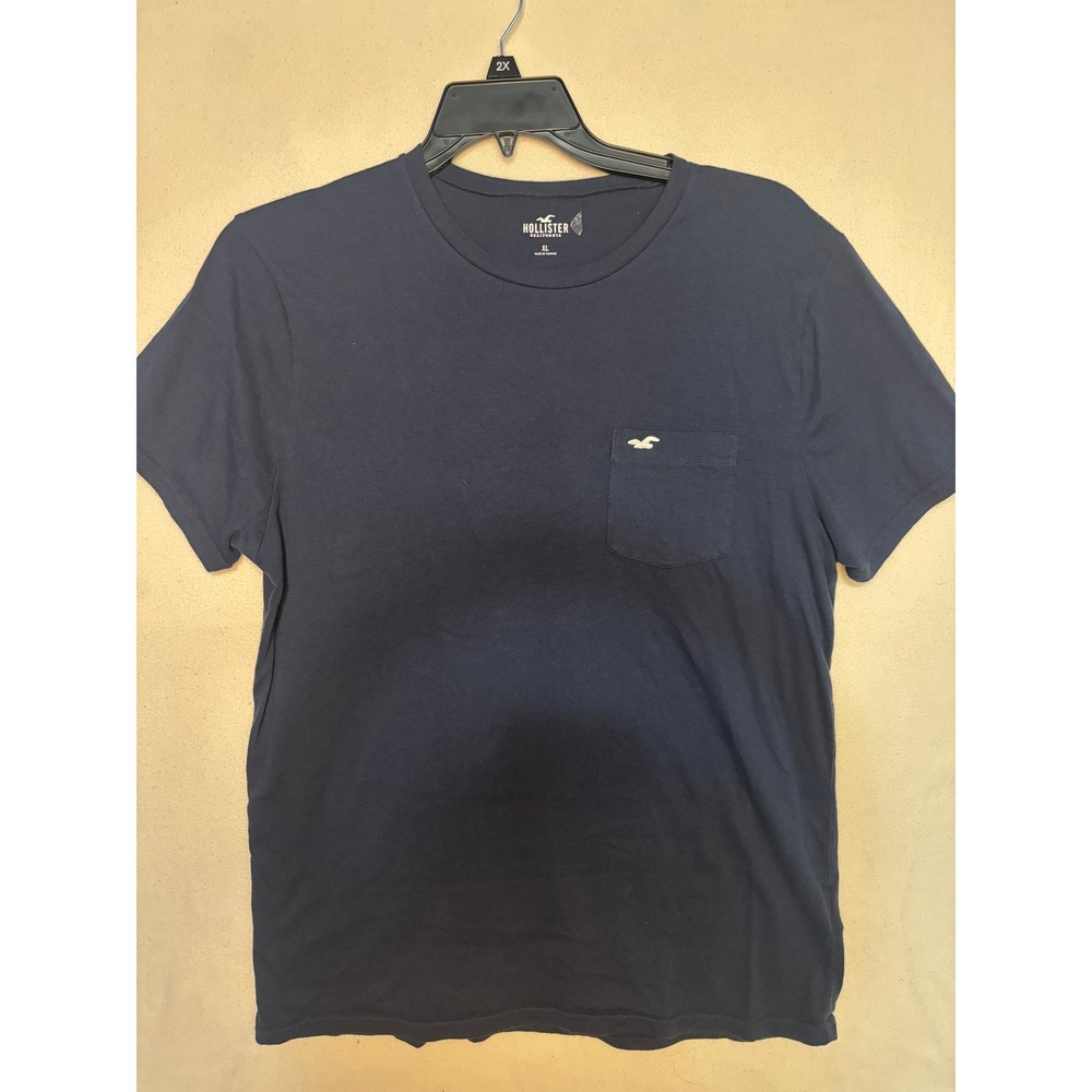 Hollister Mens Navy Blue Pocket T-Shirt XL Short Sleeve Seagull Logo Crew Neck